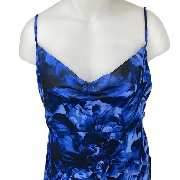 NEW Lulus Blue Floral Silk Satin Cami Camisole Cowl Neck Midi Slip Tank Dress XL - Picture 3 of 5